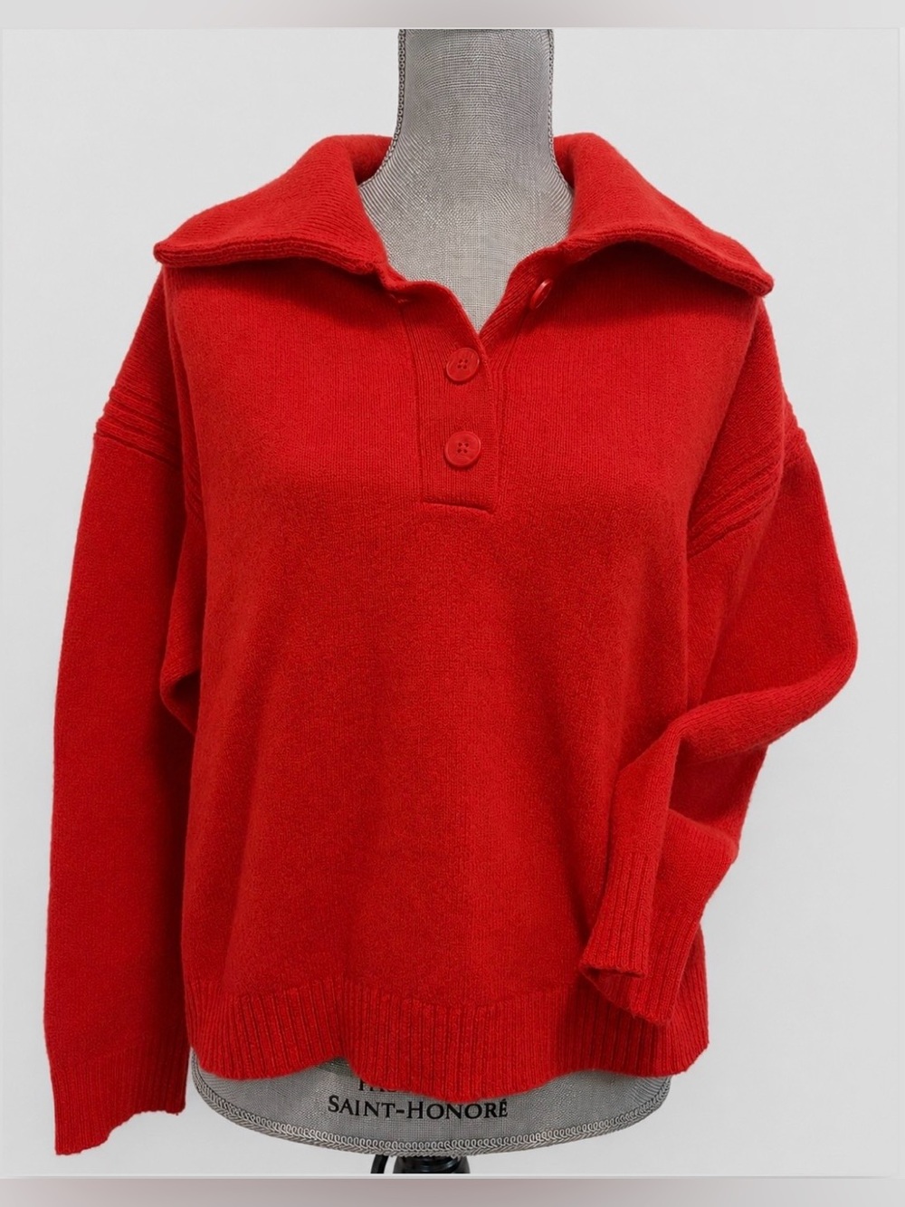 Frank & Oak Lambswool Quarter Button-Up Sweater Red Size Large